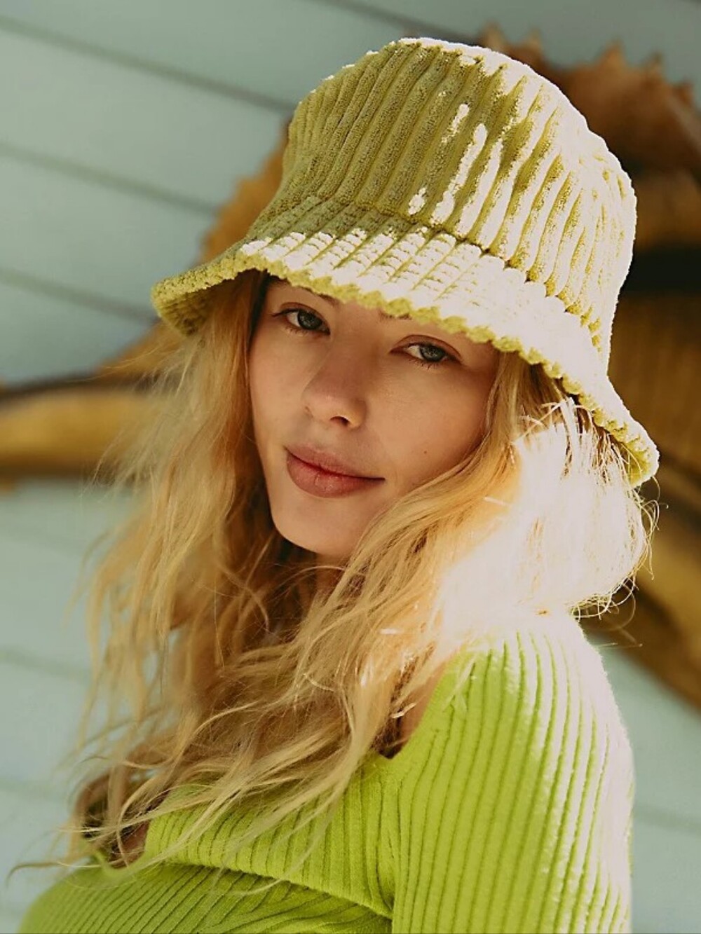 Shade & Shore Vintage Inspired Y2K Terrycloth Corduroy Bucket Hat in Chartreuse